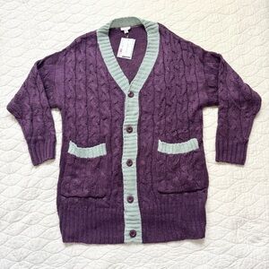 LuLaRoe Lucille Cable Knit Oversized Cardigan M Sweater Preppy Academia Cozy NEW